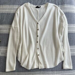 Urban Outfitters Oversized Waffle Knit Thermal Button Tie Top